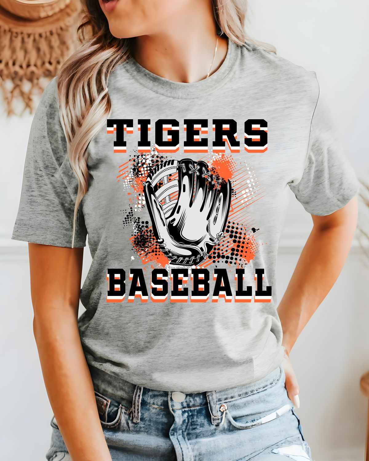 Tigers Baseball Grunge Glove DTF Transfer