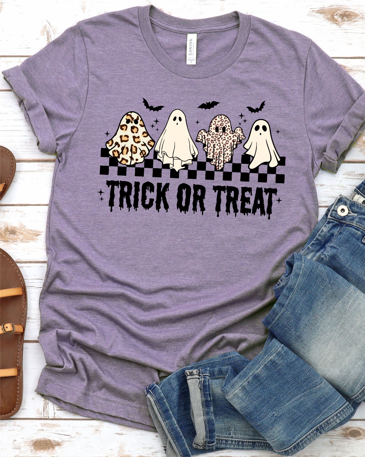 Trick or Treat Ghosts Checkered DTF Transfer