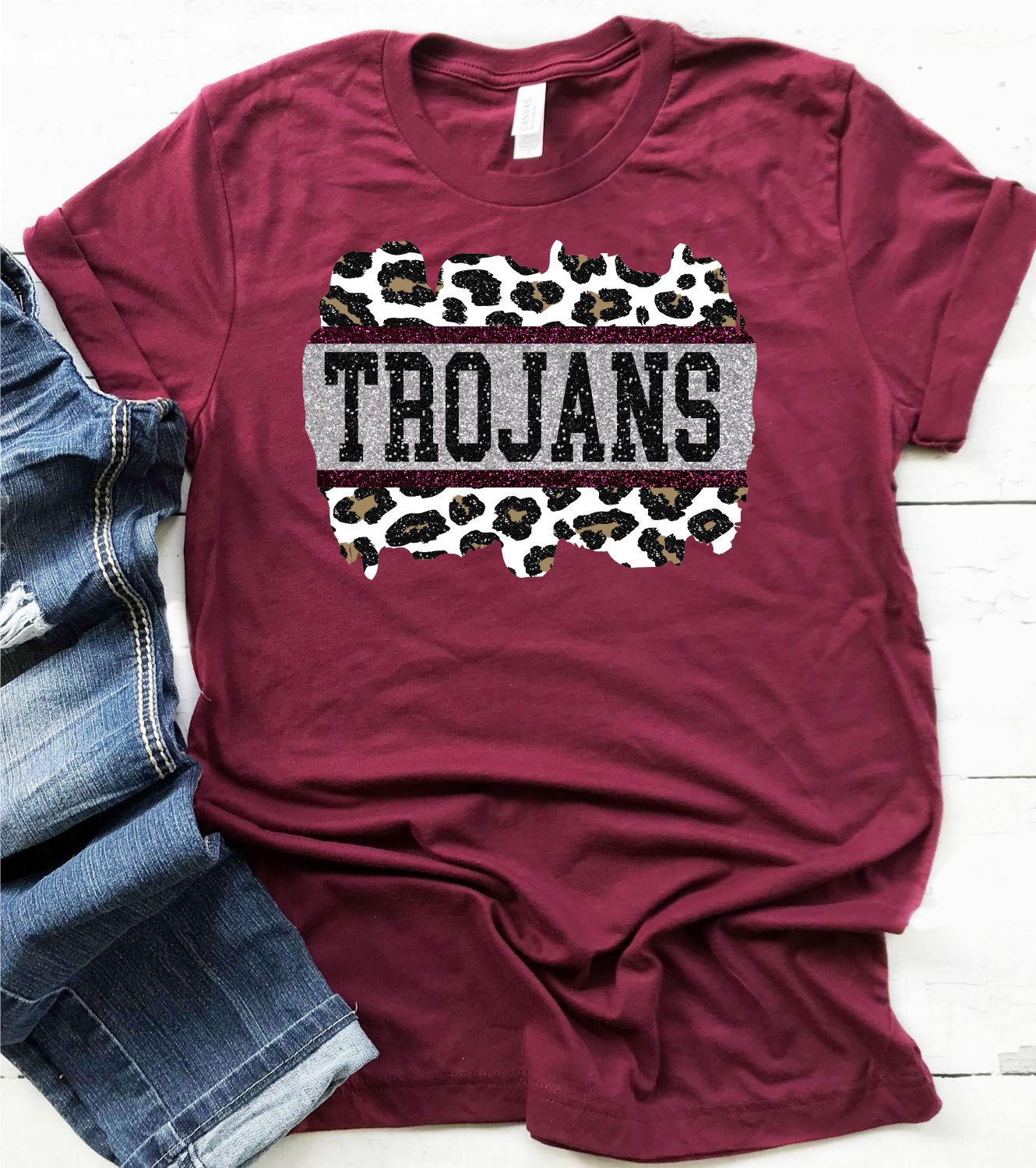 Trojans Leopard Glitter Swash DTF Transfer