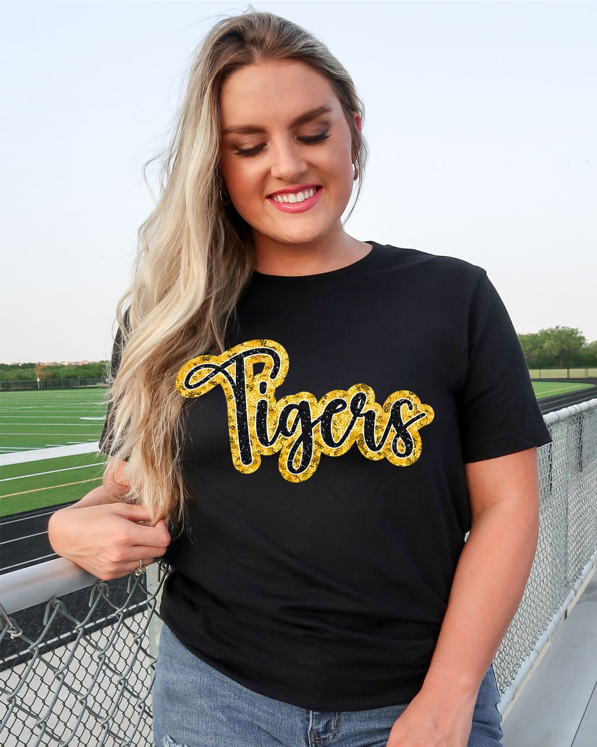 Tigers Sequin Script Word DTF Transfer