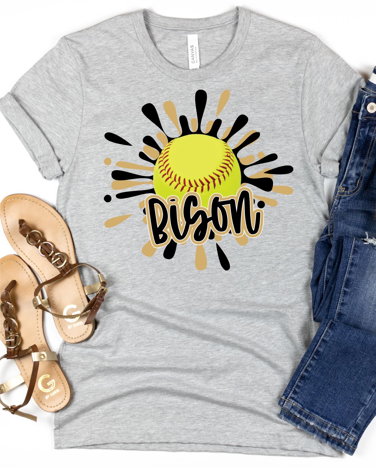 Bison Softball Splatter Transfer - Rustic Grace Heat Transfer Company