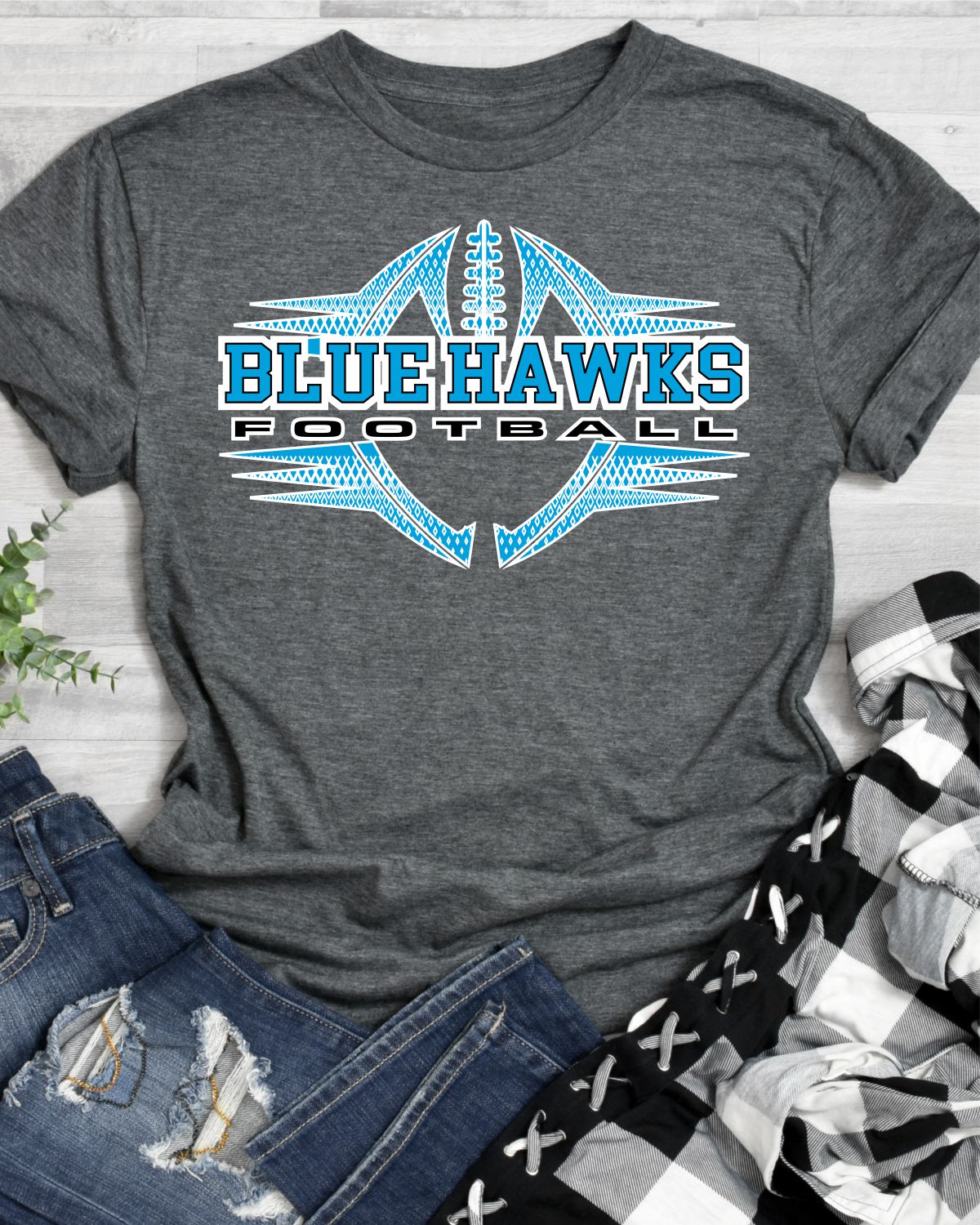 Blue Hawks Football Halftone Transfer - Rustic Grace Heat Transfer Company