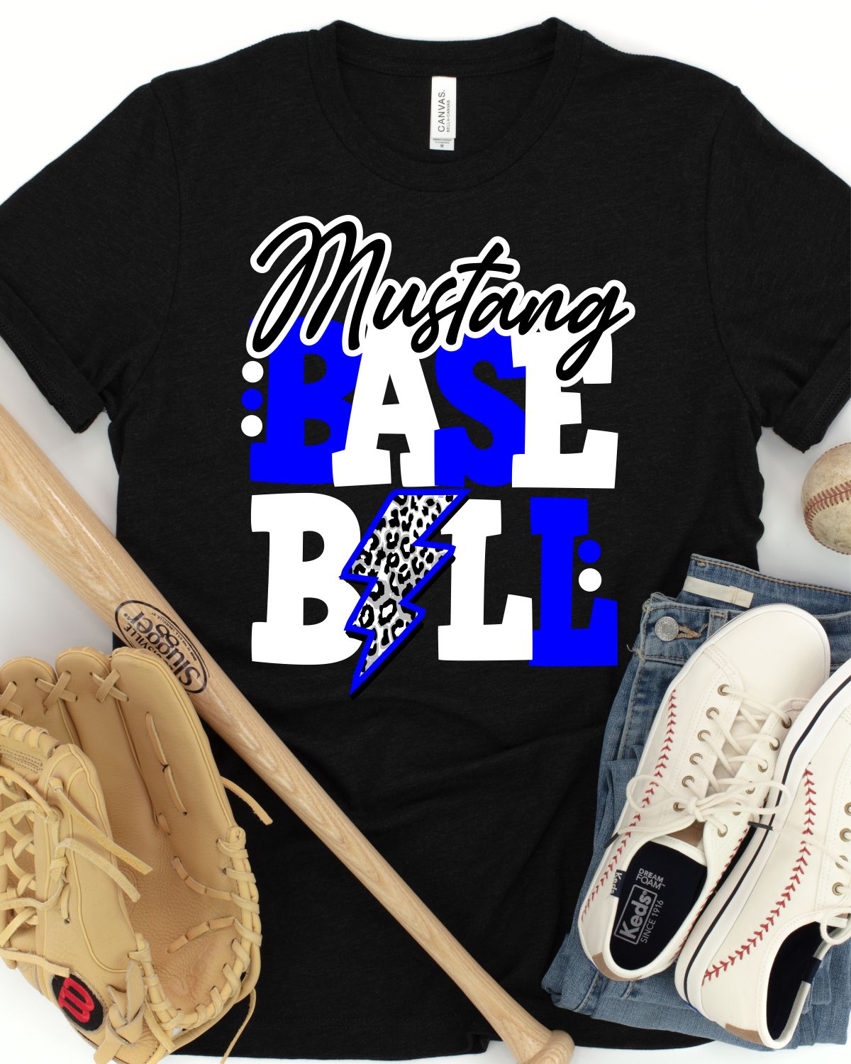 Mustang Baseball with Bolt DTF Transfer