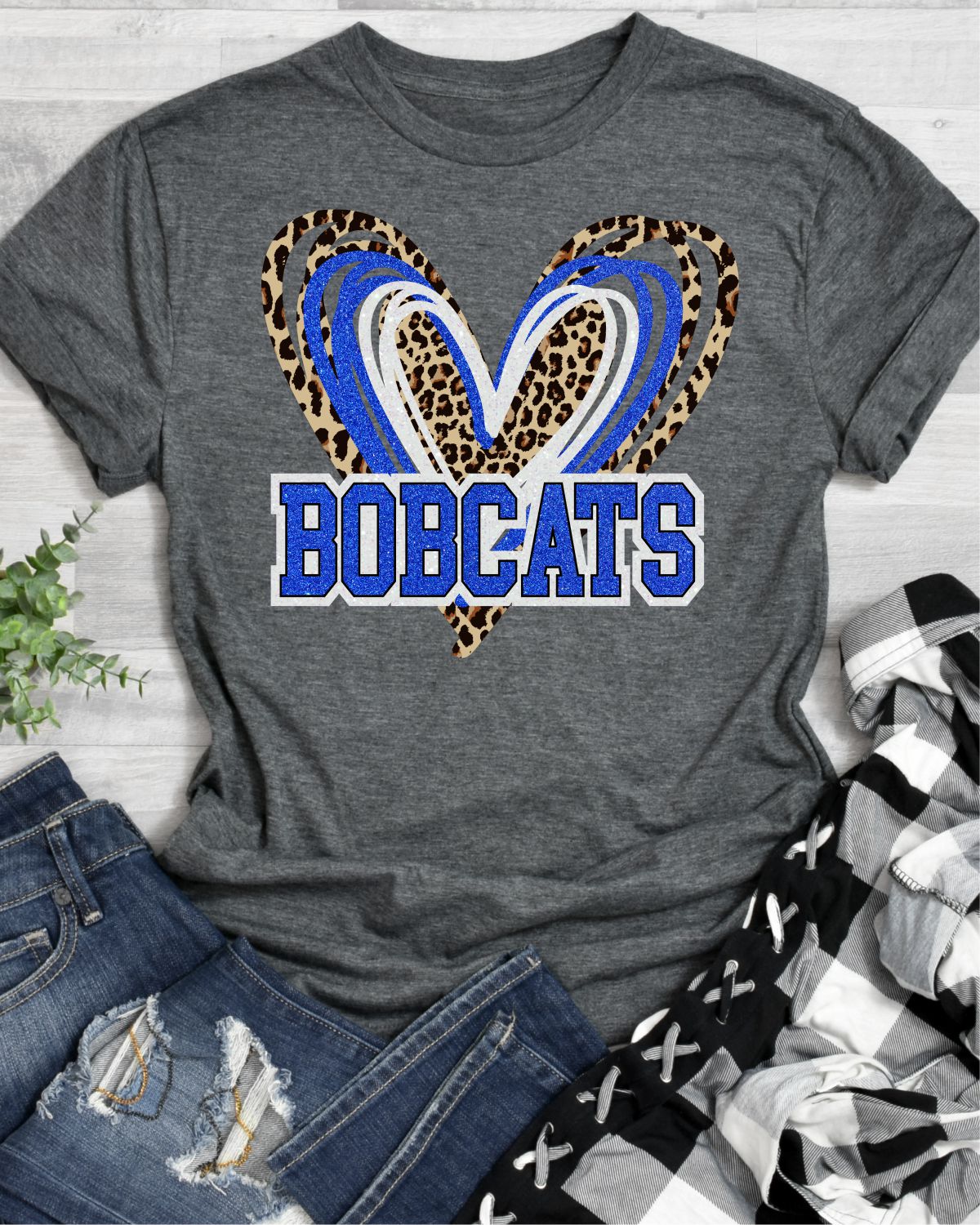 Bobcats Triple Heart Transfer - Rustic Grace Heat Transfer Company