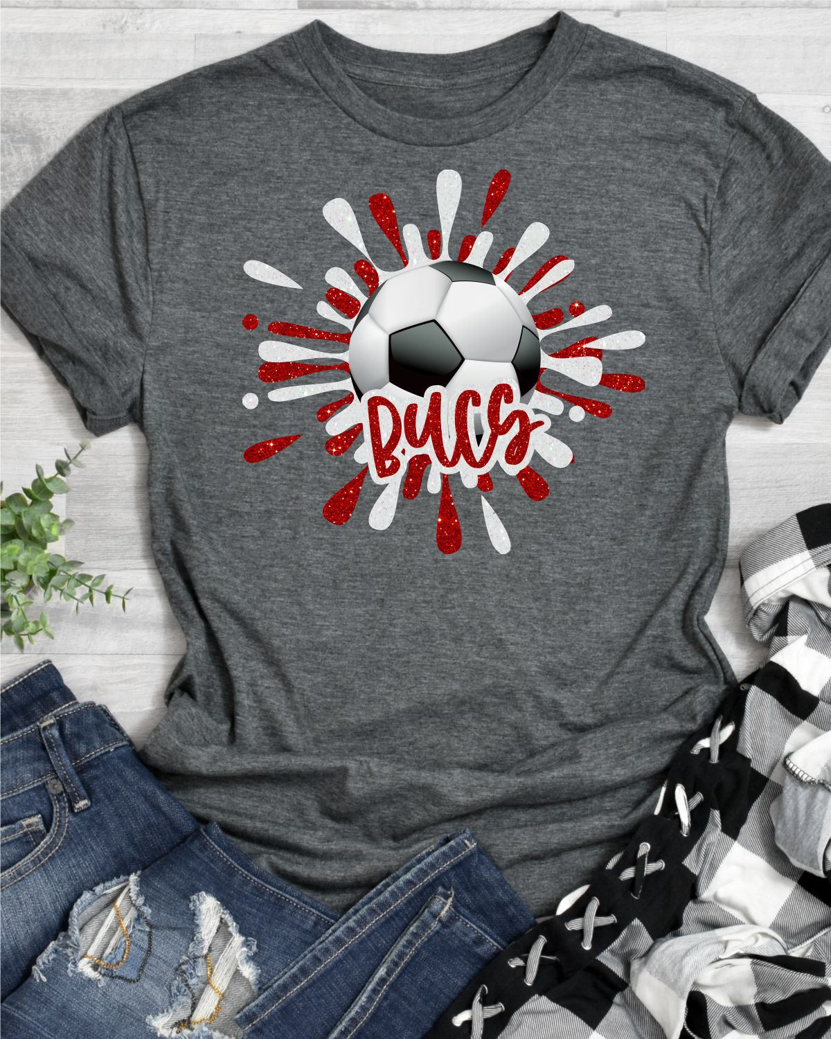 Bucs Soccer Splatter Transfer - Rustic Grace Heat Transfer Company