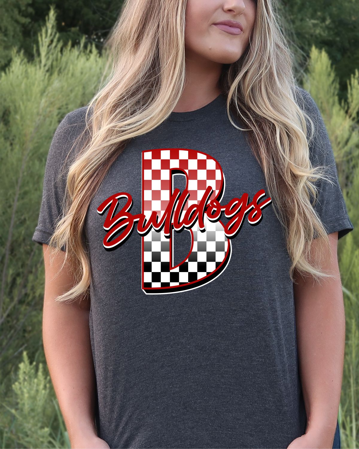 Bulldogs Checkered Letter Transfer - Rustic Grace Heat Transfer Company