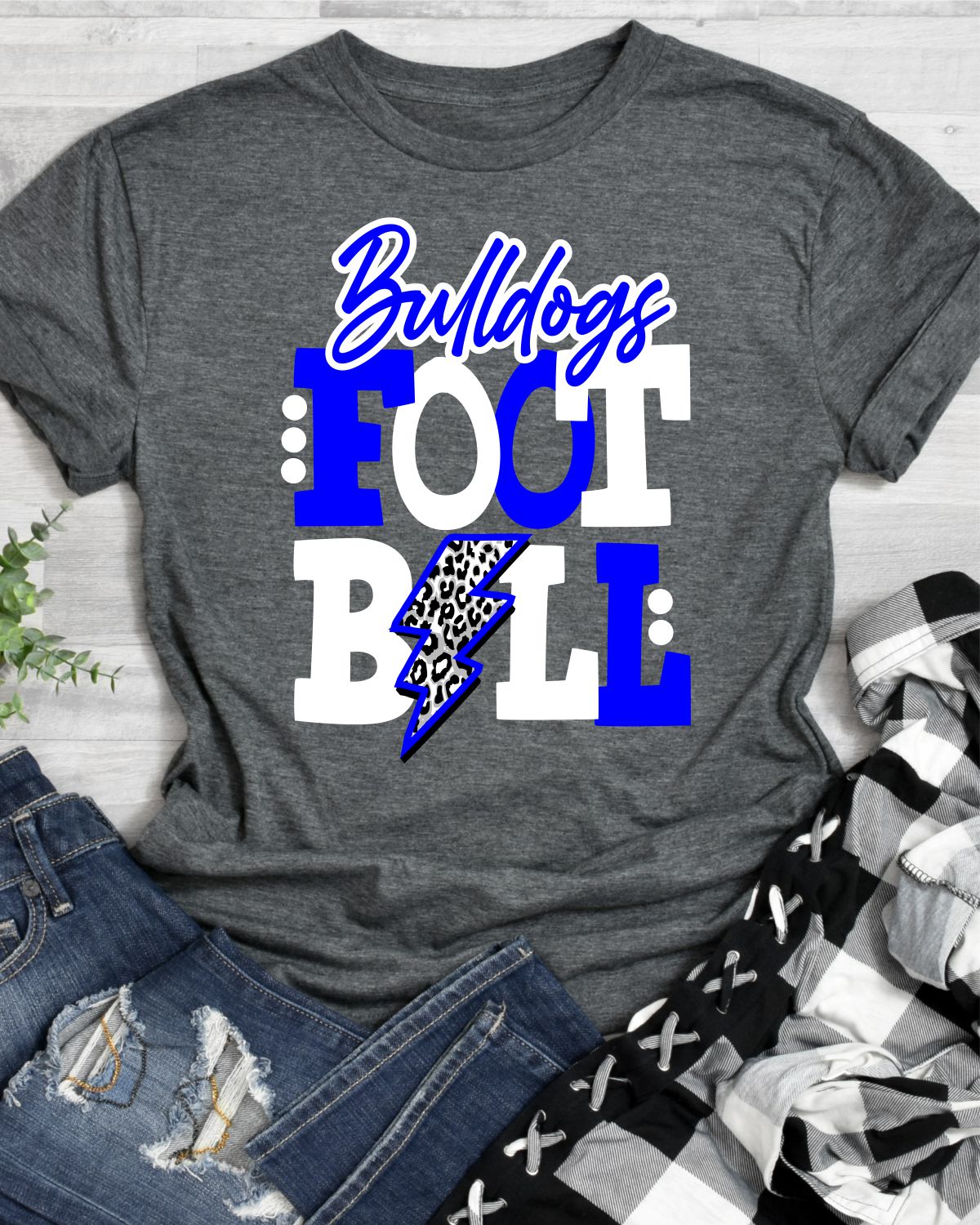 Bulldogs Football with Bolt Transfer - Rustic Grace Heat Transfer Company