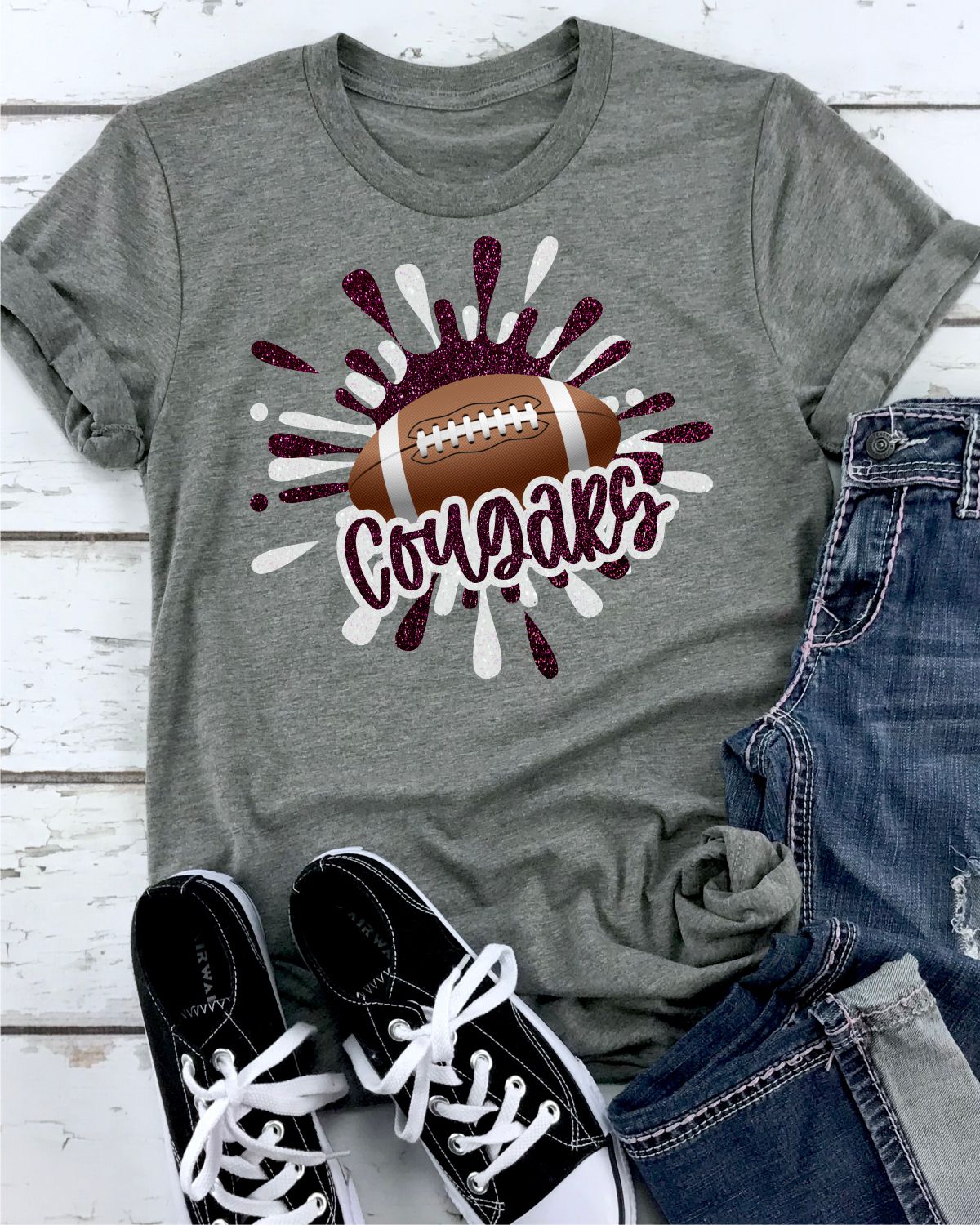 Cougars Football Splatter Transfer - Rustic Grace Heat Transfer Company