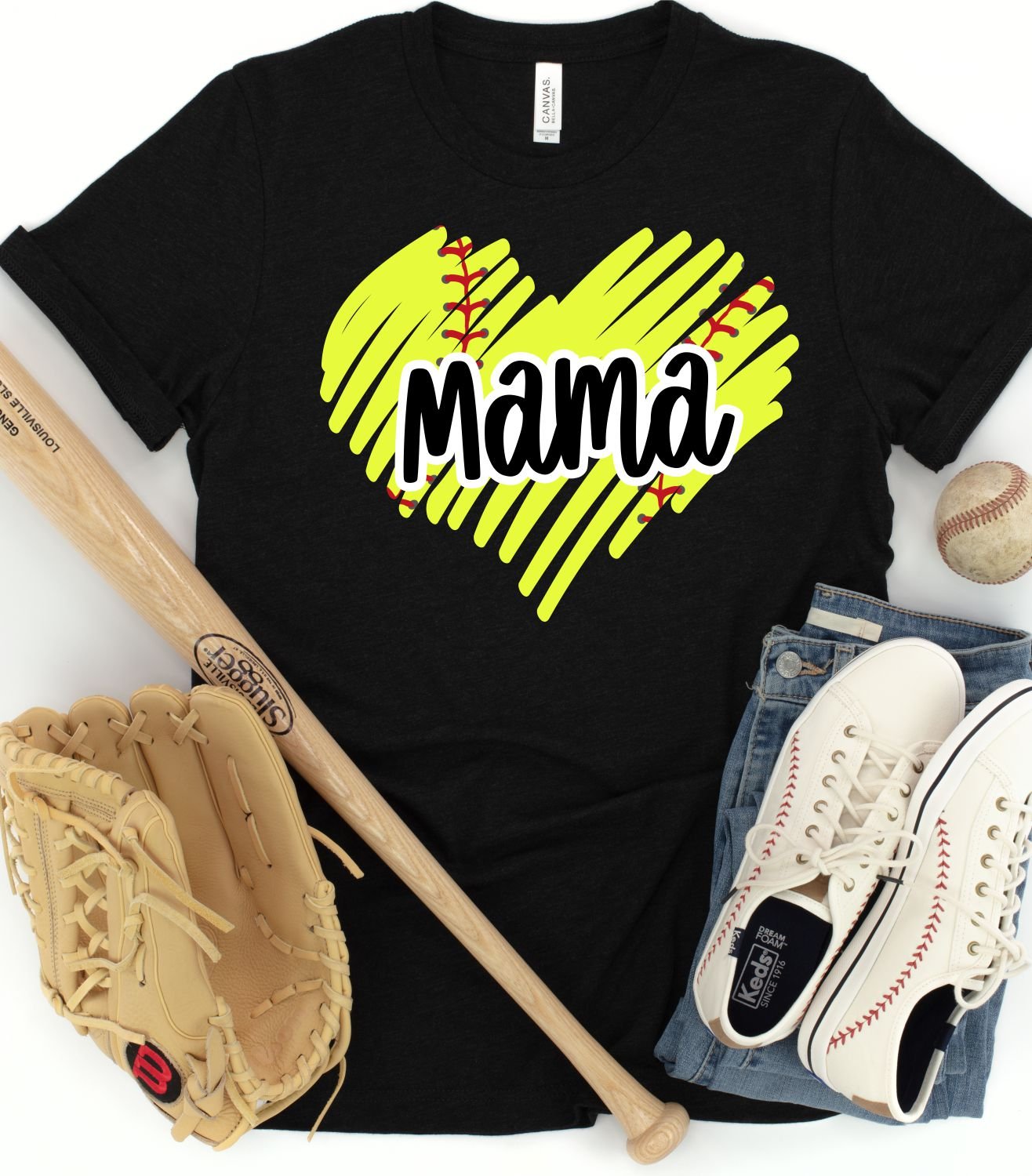 Custom Name Softball Scribble Heart Transfer - Rustic Grace Heat Transfer Company