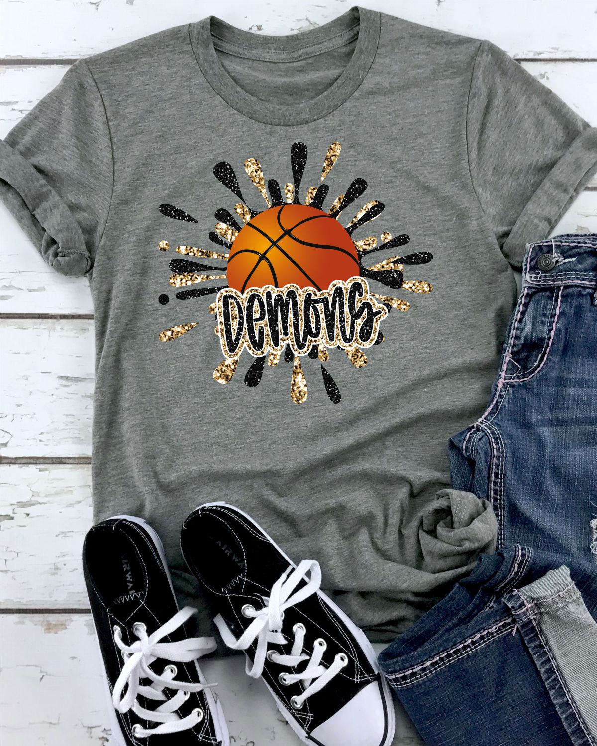 Demons Basketball Splatter Transfer - Rustic Grace Heat Transfer Company