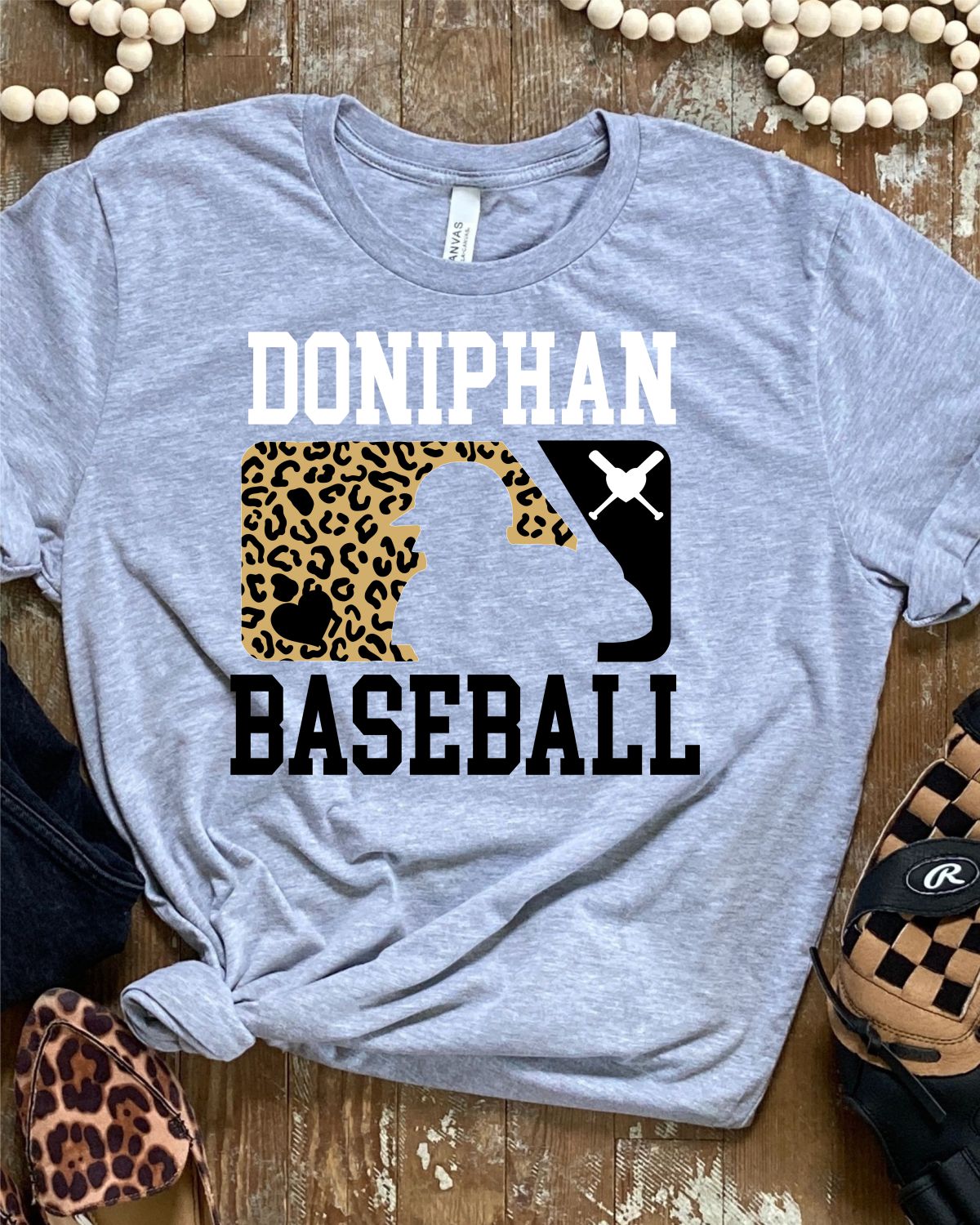 Doniphan Leopard Baseball Man Transfer - Rustic Grace Heat Transfer Company