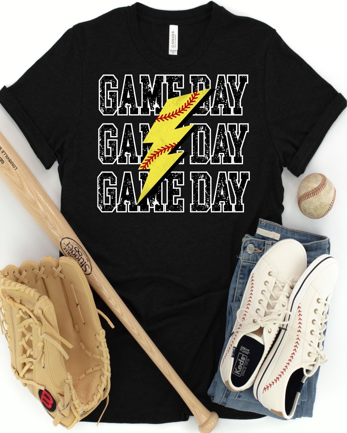 Game Day Softball Bolt Transfer - Rustic Grace Heat Transfer Company