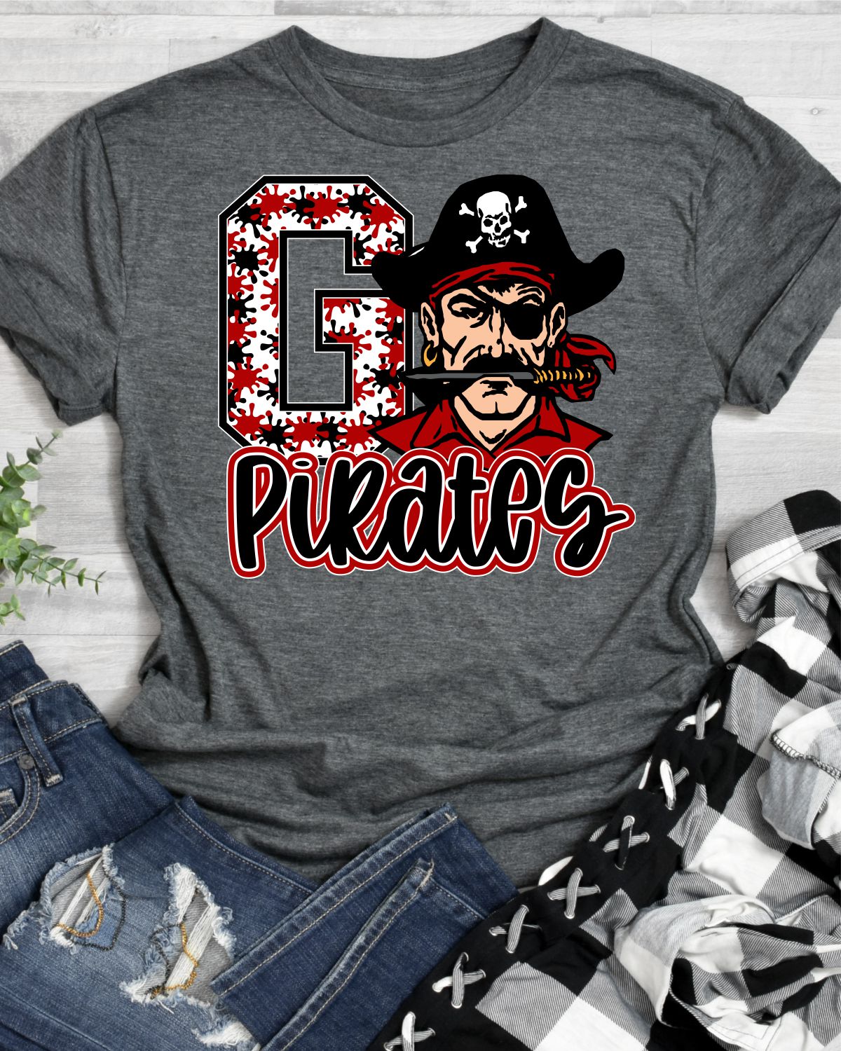 Go Pirates Splatter Transfer - Rustic Grace Heat Transfer Company