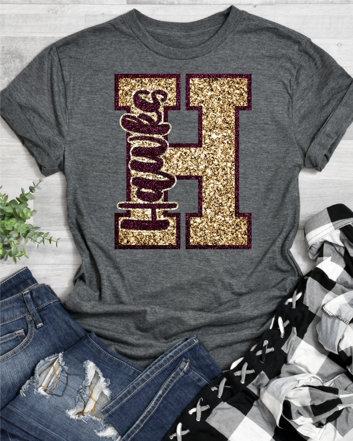 Hawks Glitter Letter Transfer - Rustic Grace Heat Transfer Company