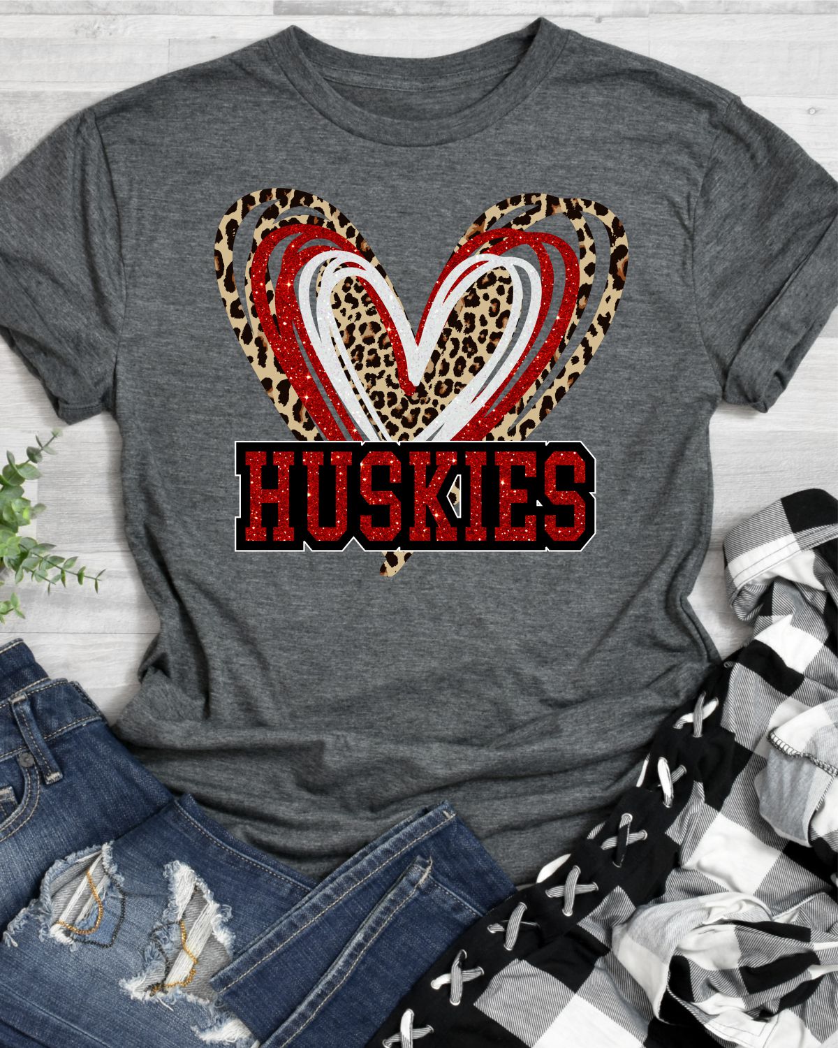 Huskies Triple Heart Transfer - Rustic Grace Heat Transfer Company