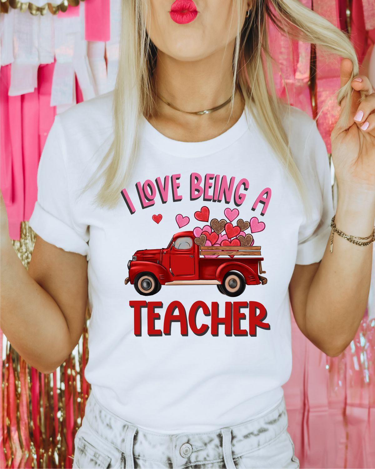 I Love Being a Teacher Valentine Truck Transfer - Rustic Grace Heat Transfer Company