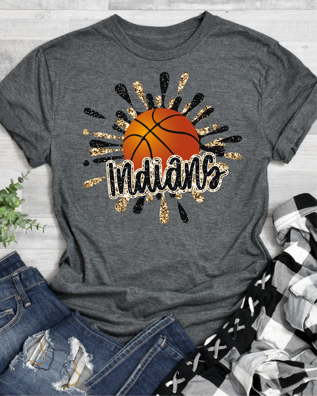 Indians Basketball Splatter Transfer - Rustic Grace Heat Transfer Company