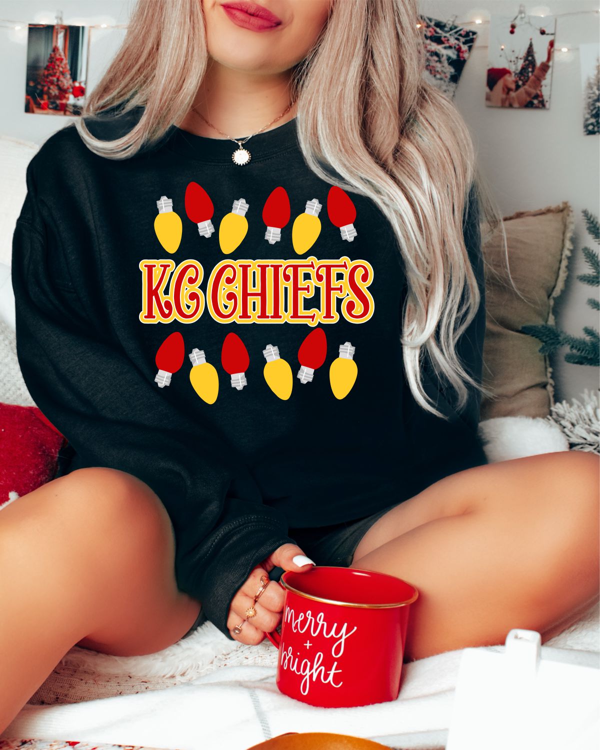 KC Chiefs Christmas Lights Transfer - Rustic Grace Heat Transfer Company