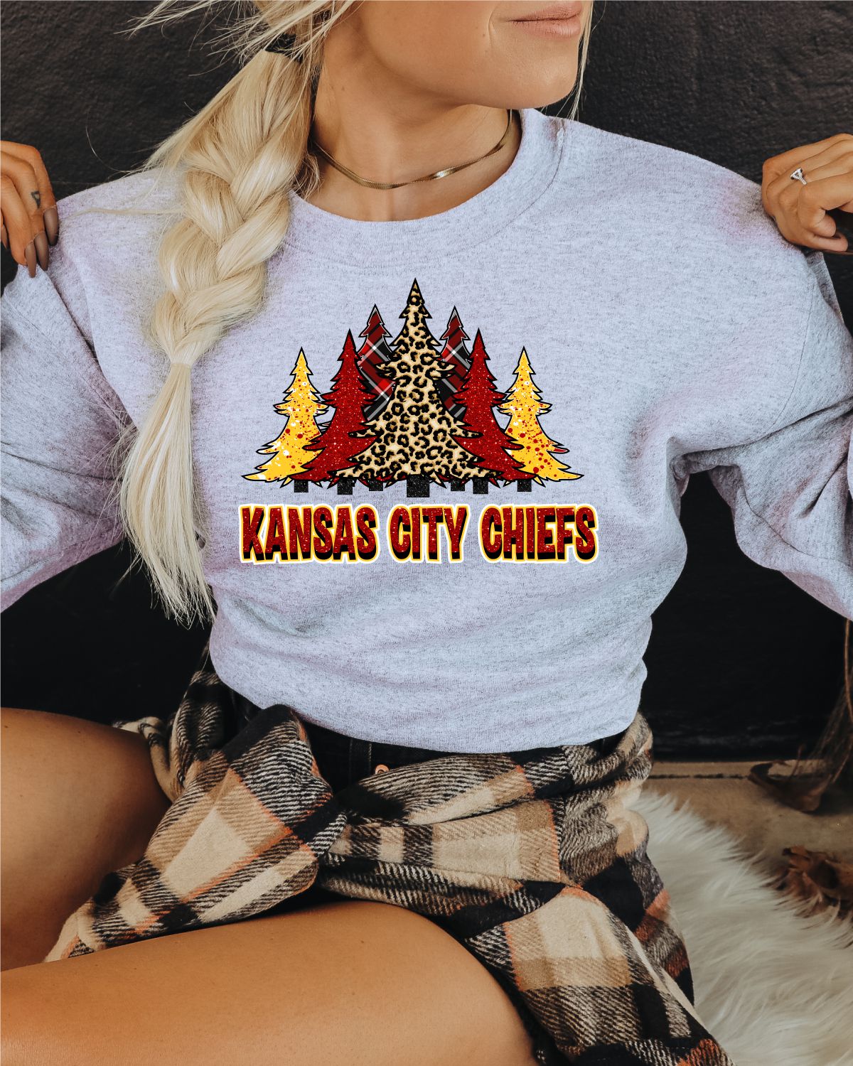 KC Chiefs Christmas Trees Transfer - Rustic Grace Heat Transfer Company