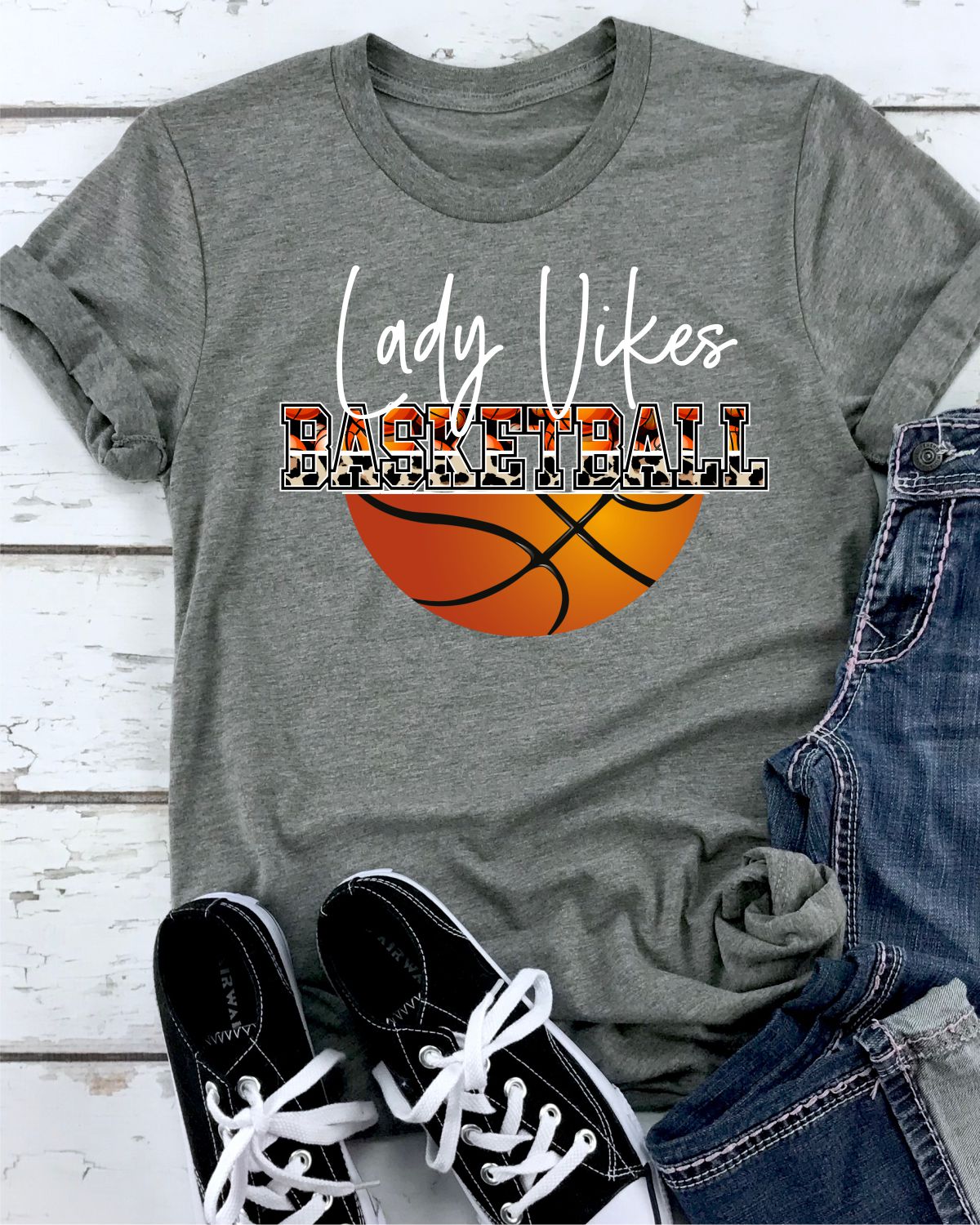 Lady Vikings Half Ball Basketball Transfer - Rustic Grace Heat Transfer Company