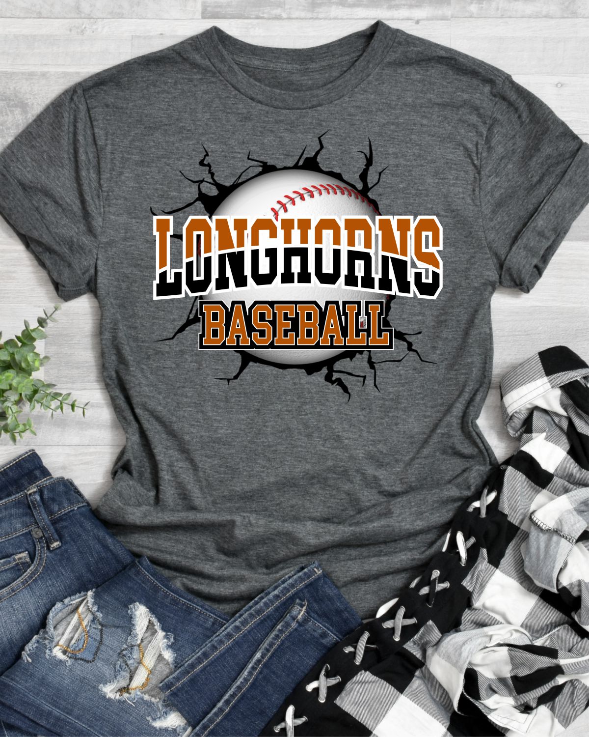 Longhorns Baseball Break Through Transfer - Rustic Grace Heat Transfer Company