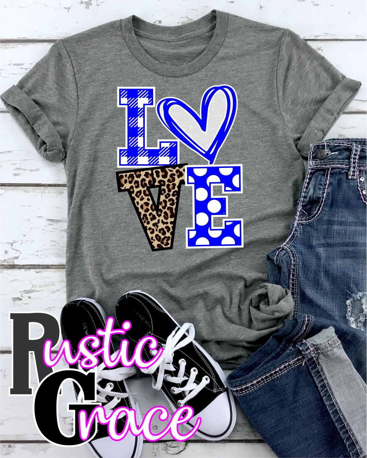 Love Blue Leopard V Transfer - Rustic Grace Heat Transfer Company