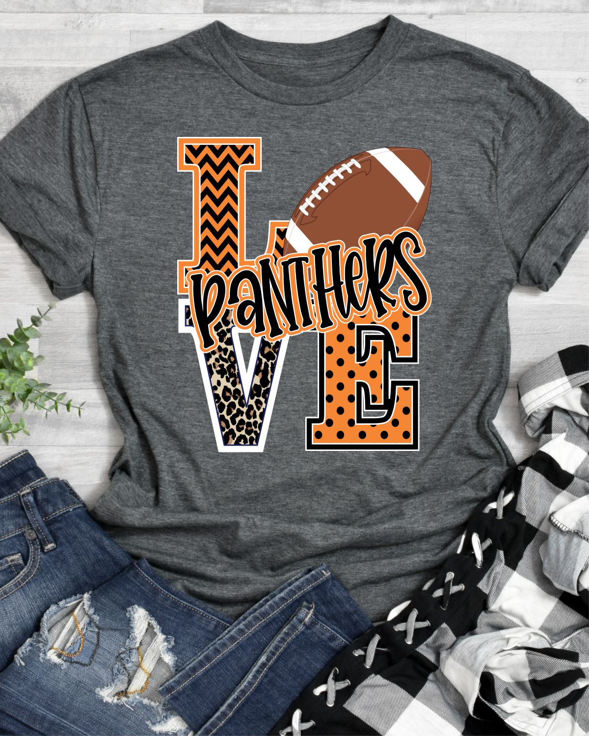 Love Panthers Football Leopard V Transfer - Rustic Grace Heat Transfer Company