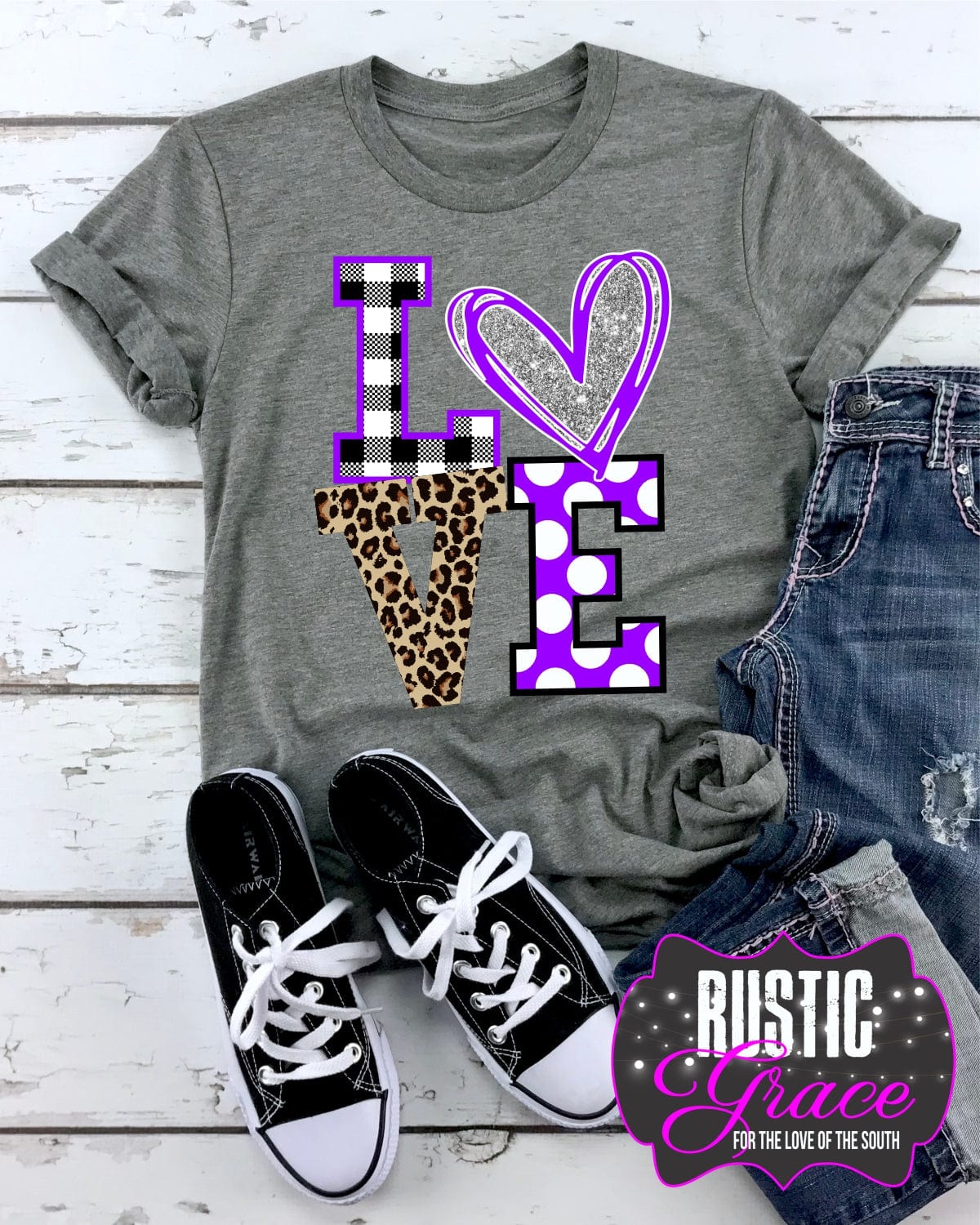 Love Purple Black White Transfer - Rustic Grace Heat Transfer Company