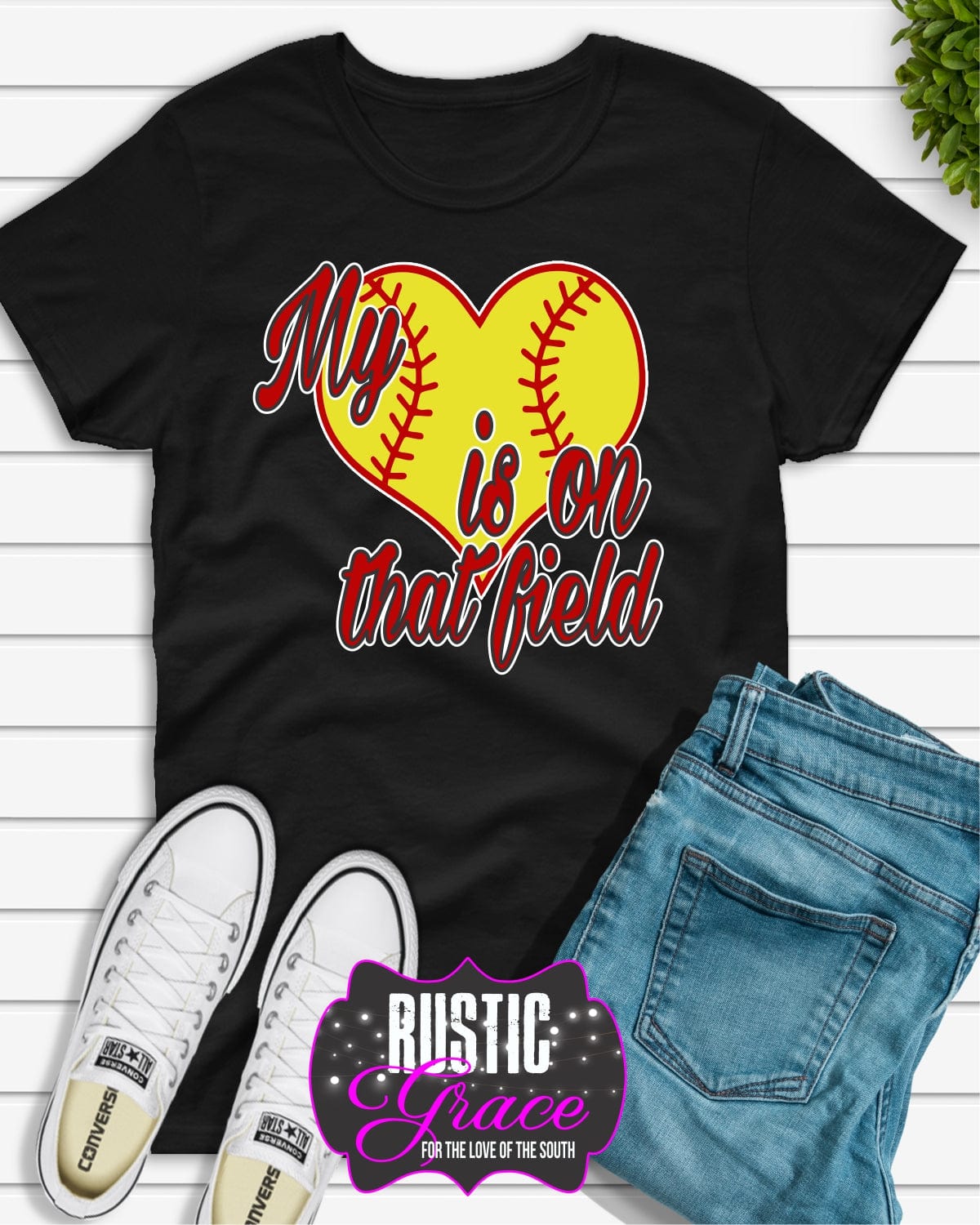 My Heart is on that Field Softball Transfer - Rustic Grace Heat Transfer Company