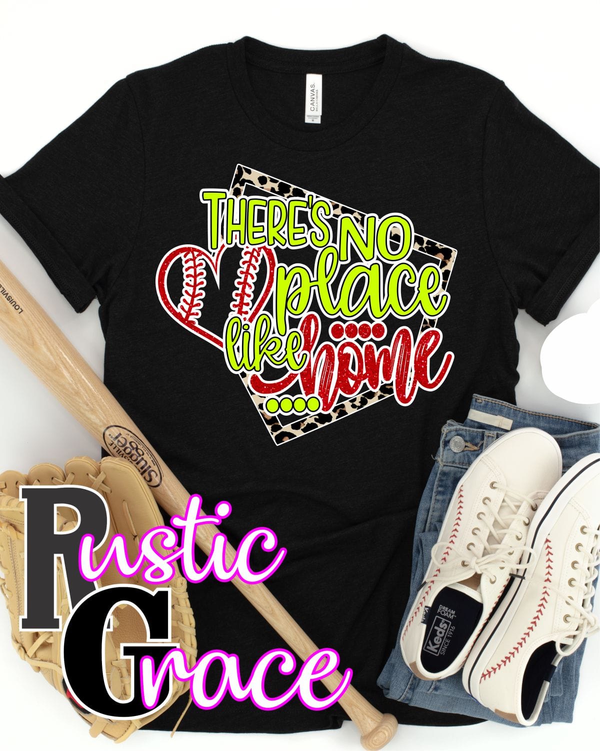 Rustic Grace Boutique Transfers No Place Like Home Softball Transfer heat transfers vinyl transfers iron on transfers screenprint transfer sublimation transfer dtf transfers digital laser transfers white toner transfers heat press transfers