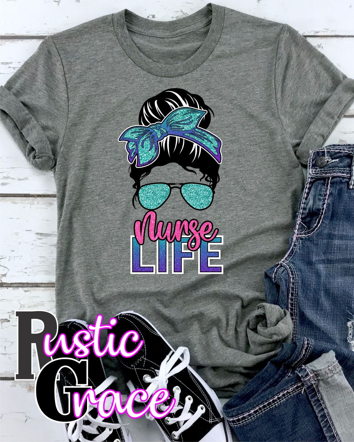 Rustic Grace Boutique Transfers Nurse Life Messy Bun Transfer heat transfers vinyl transfers iron on transfers screenprint transfer sublimation transfer dtf transfers digital laser transfers white toner transfers heat press transfers