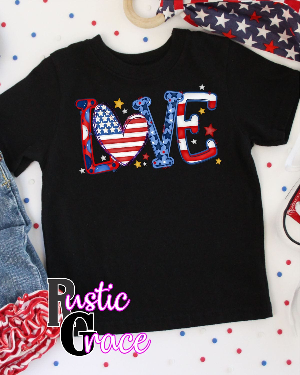 Rustic Grace Boutique Transfers Patriotic Love Transfer heat transfers vinyl transfers iron on transfers screenprint transfer sublimation transfer dtf transfers digital laser transfers white toner transfers heat press transfers