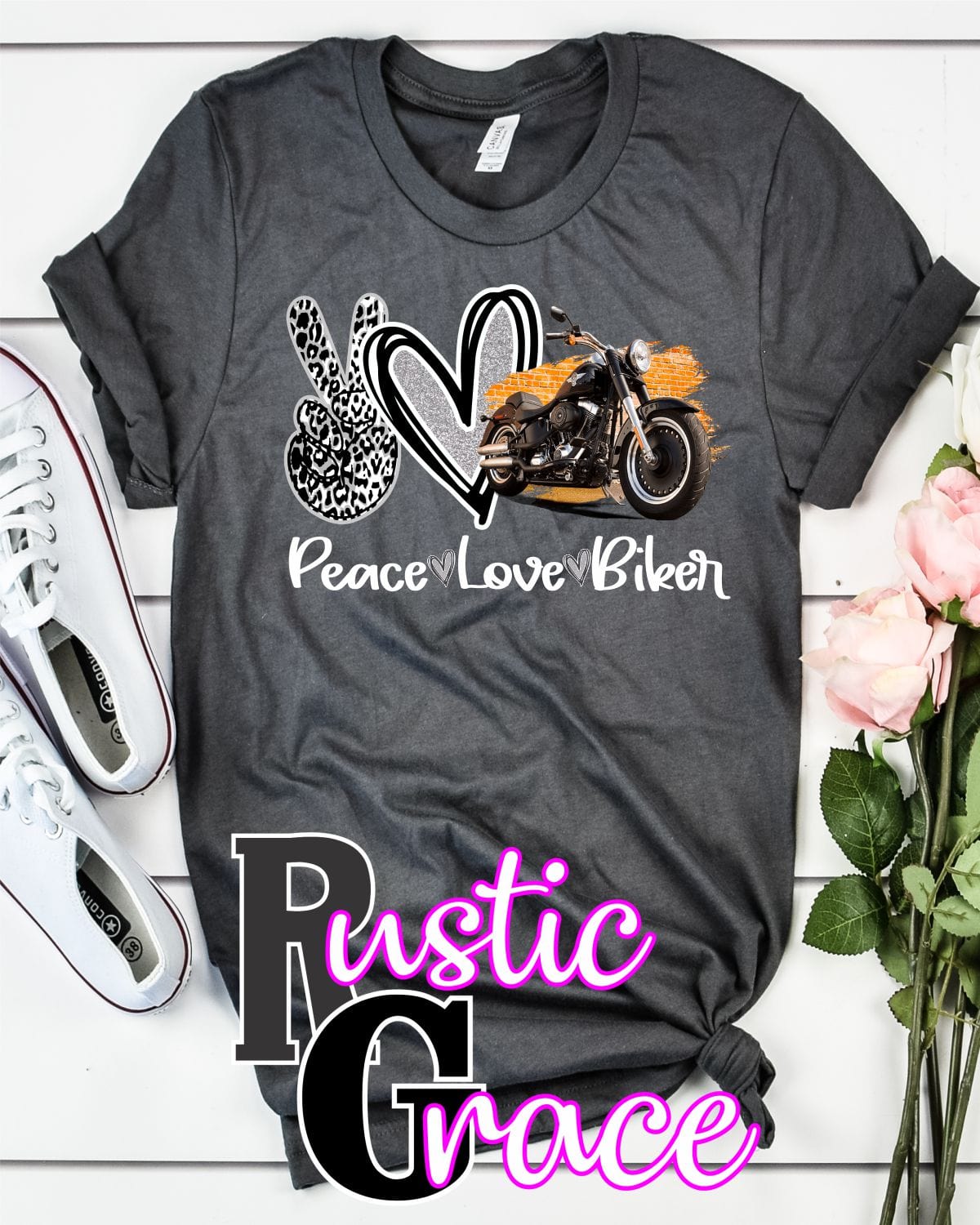 Rustic Grace Boutique Transfers Peace Love Biker Transfer heat transfers vinyl transfers iron on transfers screenprint transfer sublimation transfer dtf transfers digital laser transfers white toner transfers heat press transfers