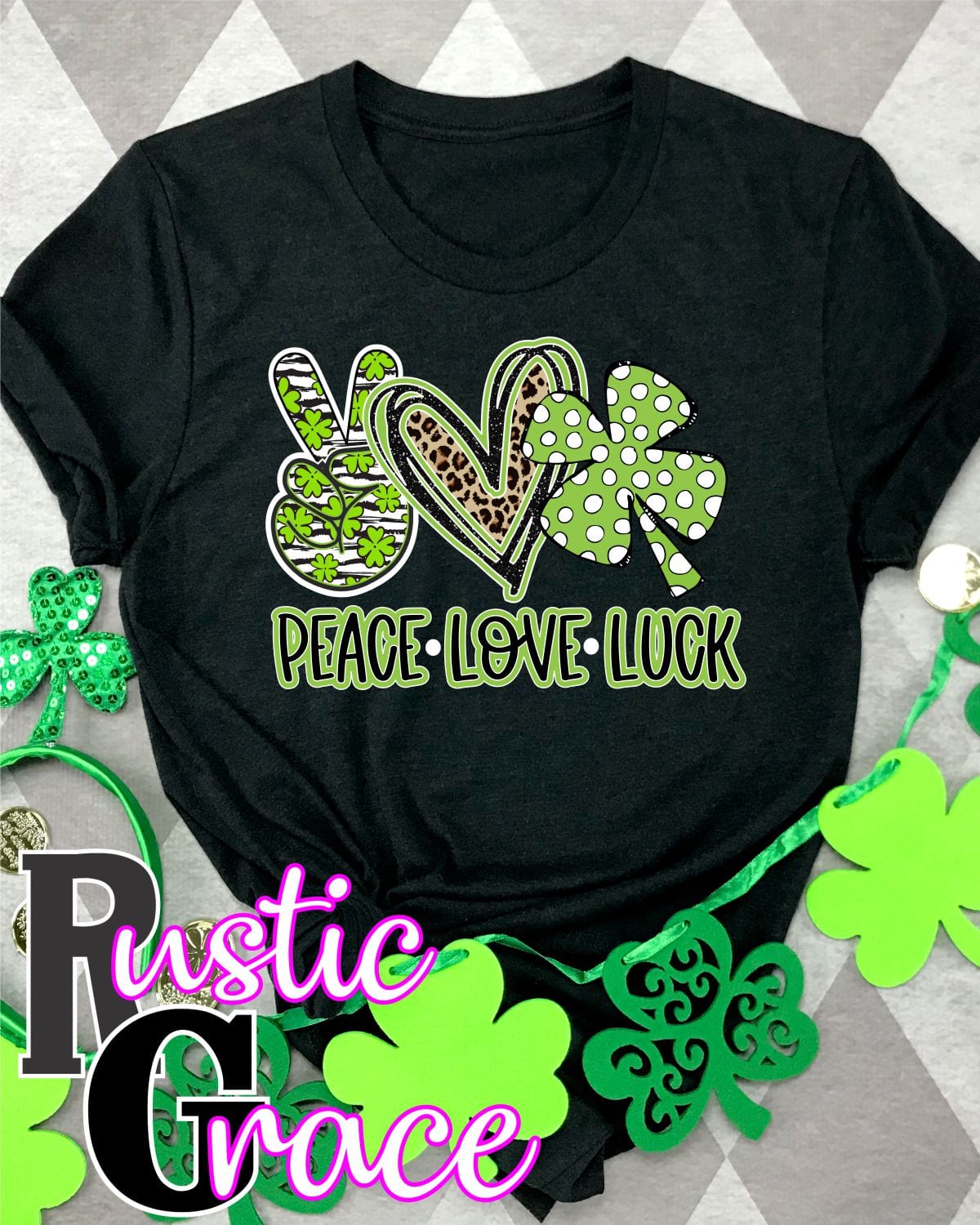 Rustic Grace Boutique Transfers Peace Love Clover Luck Transfer heat transfers vinyl transfers iron on transfers screenprint transfer sublimation transfer dtf transfers digital laser transfers white toner transfers heat press transfers