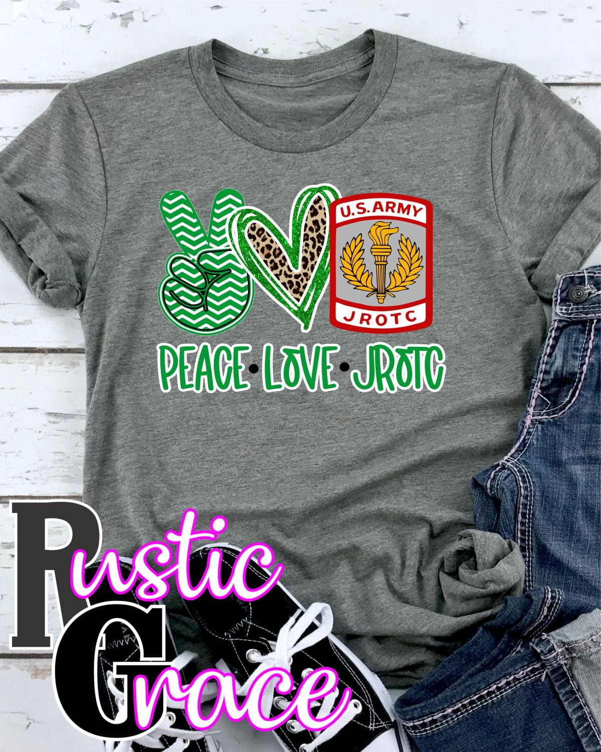 Rustic Grace Boutique Transfers Peace Love JROTC Transfer heat transfers vinyl transfers iron on transfers screenprint transfer sublimation transfer dtf transfers digital laser transfers white toner transfers heat press transfers