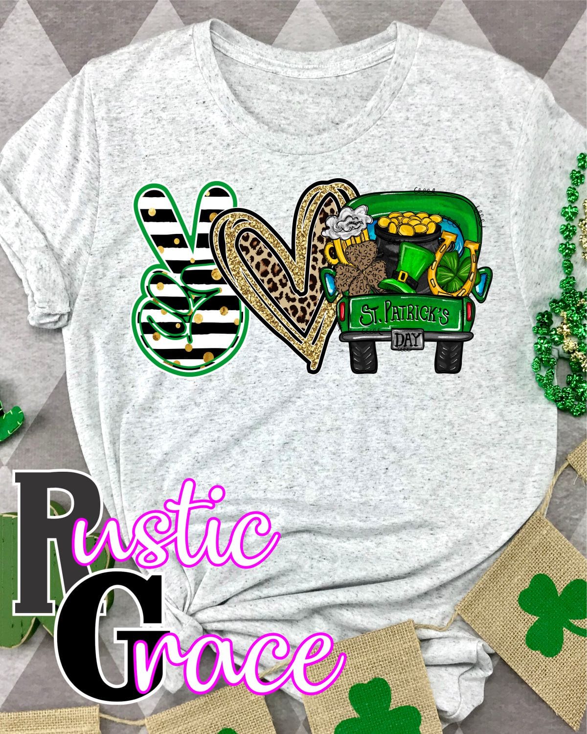 Rustic Grace Boutique Transfers Peace Love St Patricks Day Truck Transfer heat transfers vinyl transfers iron on transfers screenprint transfer sublimation transfer dtf transfers digital laser transfers white toner transfers heat press transfers