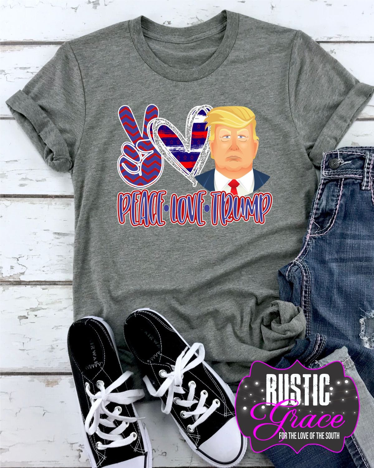 Rustic Grace Boutique Transfers Peace Love Trump Transfer heat transfers vinyl transfers iron on transfers screenprint transfer sublimation transfer dtf transfers digital laser transfers white toner transfers heat press transfers