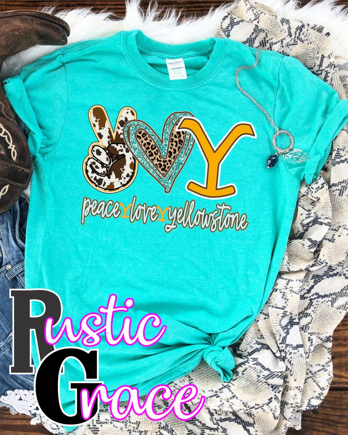 Rustic Grace Boutique Transfers Peace Love Yellowstone Transfer heat transfers vinyl transfers iron on transfers screenprint transfer sublimation transfer dtf transfers digital laser transfers white toner transfers heat press transfers