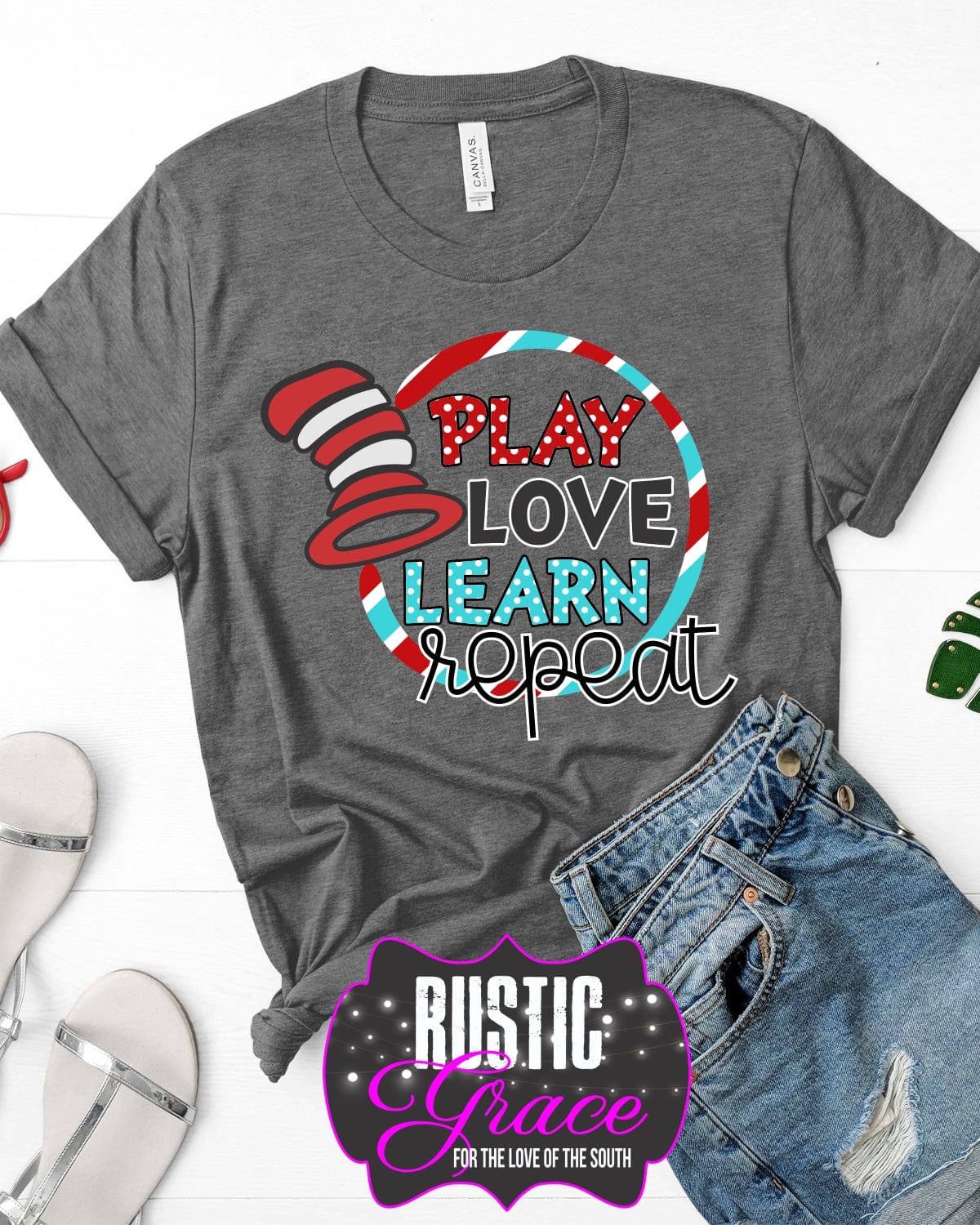 Rustic Grace Boutique Transfers Play Love Learn Repeat Transfer heat transfers vinyl transfers iron on transfers screenprint transfer sublimation transfer dtf transfers digital laser transfers white toner transfers heat press transfers