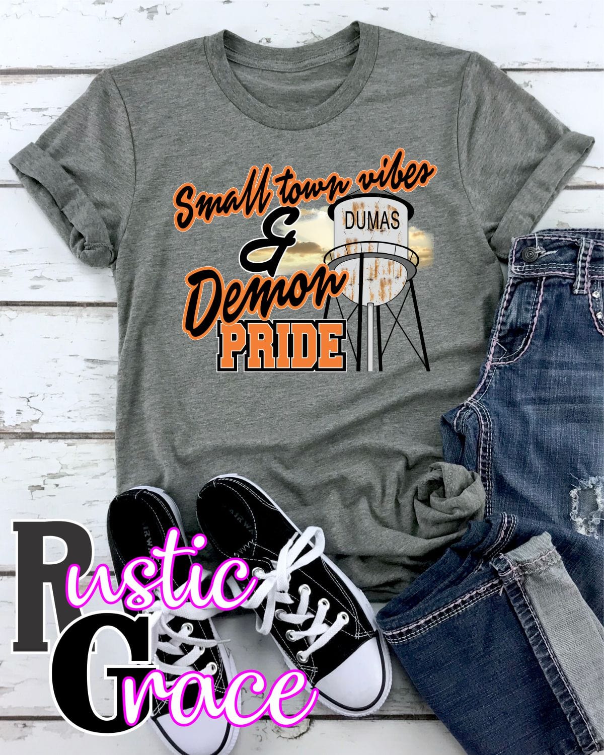 Rustic Grace Boutique Transfers Small Town Vibes & Dumas Demon Pride Transfer heat transfers vinyl transfers iron on transfers screenprint transfer sublimation transfer dtf transfers digital laser transfers white toner transfers heat press transfers