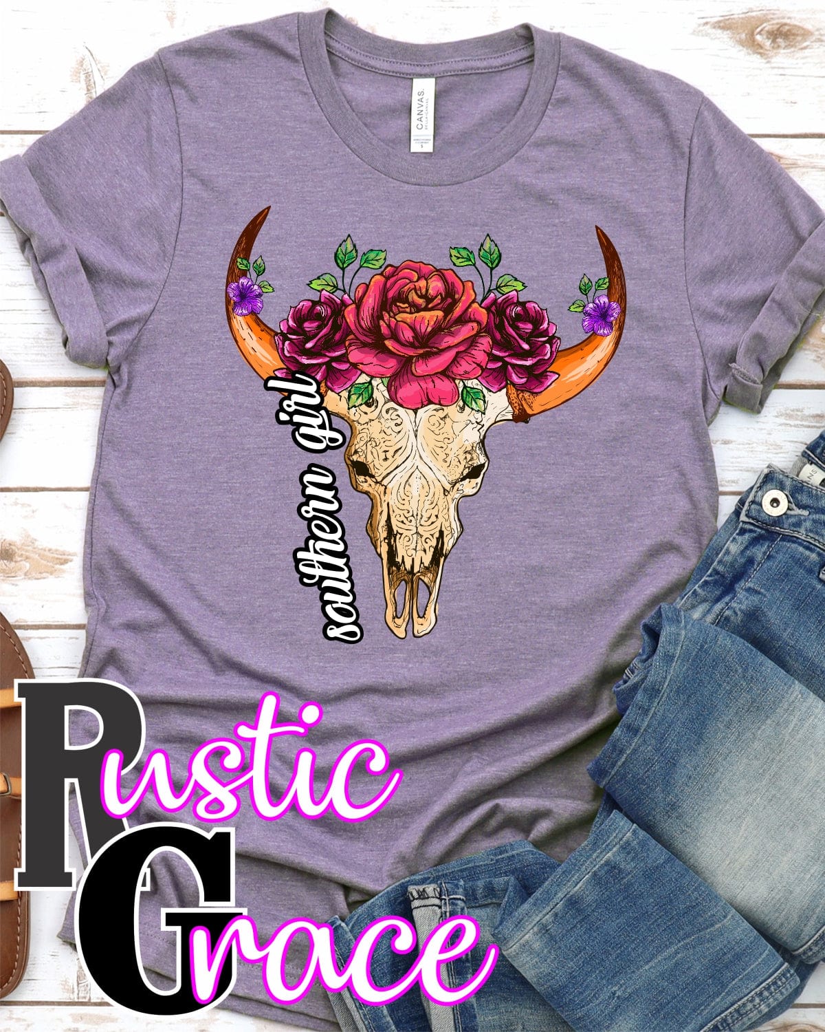 Rustic Grace Boutique Transfers Southern Girl Cow Skull Transfer heat transfers vinyl transfers iron on transfers screenprint transfer sublimation transfer dtf transfers digital laser transfers white toner transfers heat press transfers