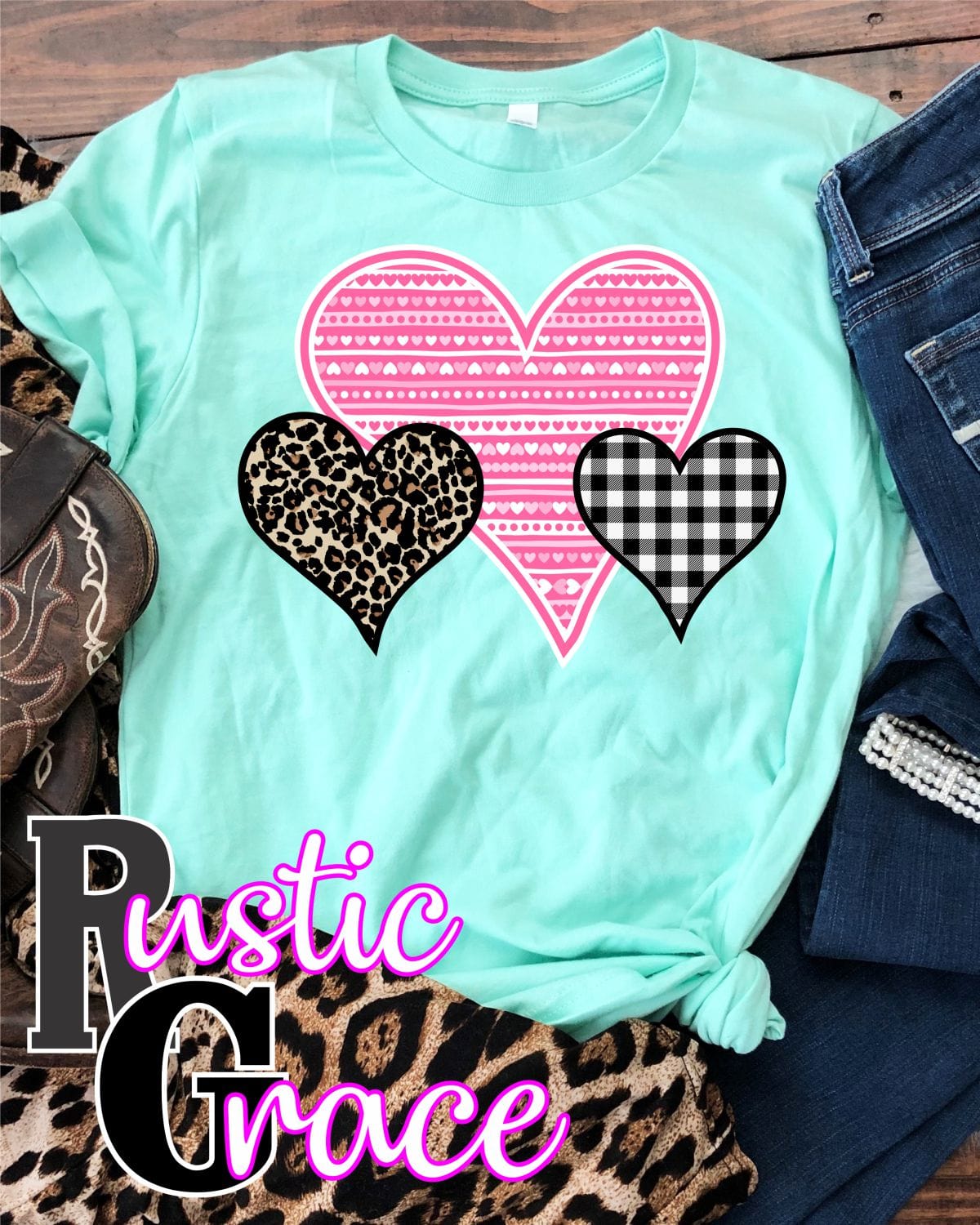 Rustic Grace Boutique Transfers Three Hearts Pink Transfer heat transfers vinyl transfers iron on transfers screenprint transfer sublimation transfer dtf transfers digital laser transfers white toner transfers heat press transfers