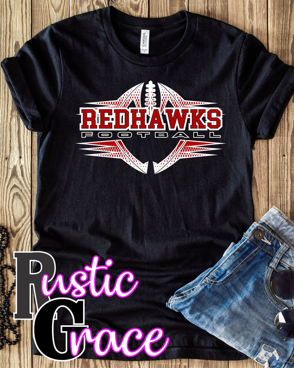 Rustic Grace Designs Transfers Redhawks Football Two Tone Transfer heat transfers vinyl transfers iron on transfers screenprint transfer sublimation transfer dtf transfers digital laser transfers white toner transfers heat press transfers