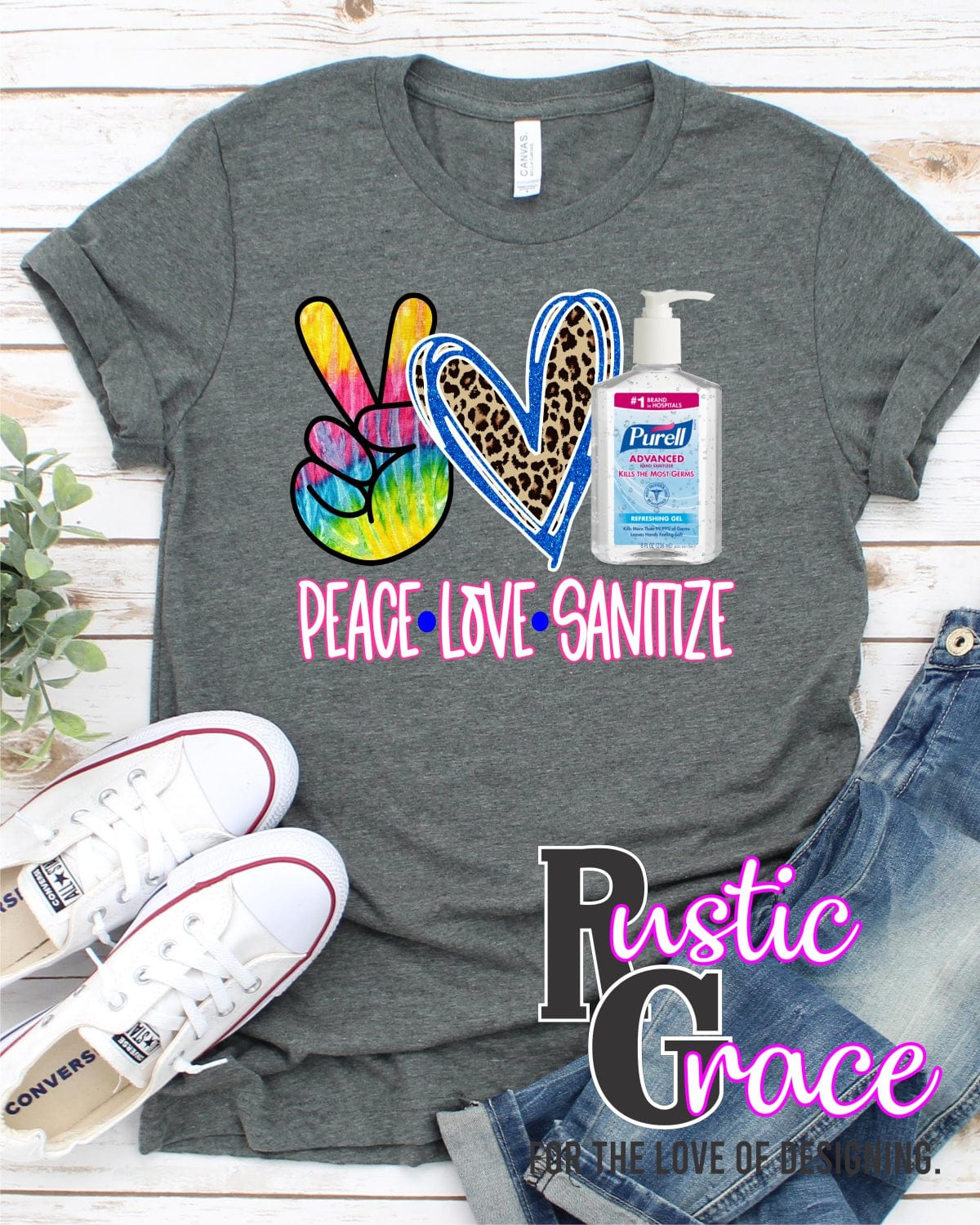 Rustic Grace Transfers Peace Love Sanitize Transfer heat transfers vinyl transfers iron on transfers screenprint transfer sublimation transfer dtf transfers digital laser transfers white toner transfers heat press transfers