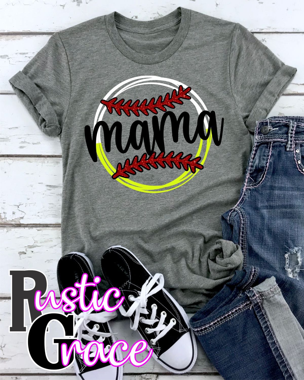 Rustic Grace Transfers Softball / Baseball Mama Circle Transfer heat transfers vinyl transfers iron on transfers screenprint transfer sublimation transfer dtf transfers digital laser transfers white toner transfers heat press transfers