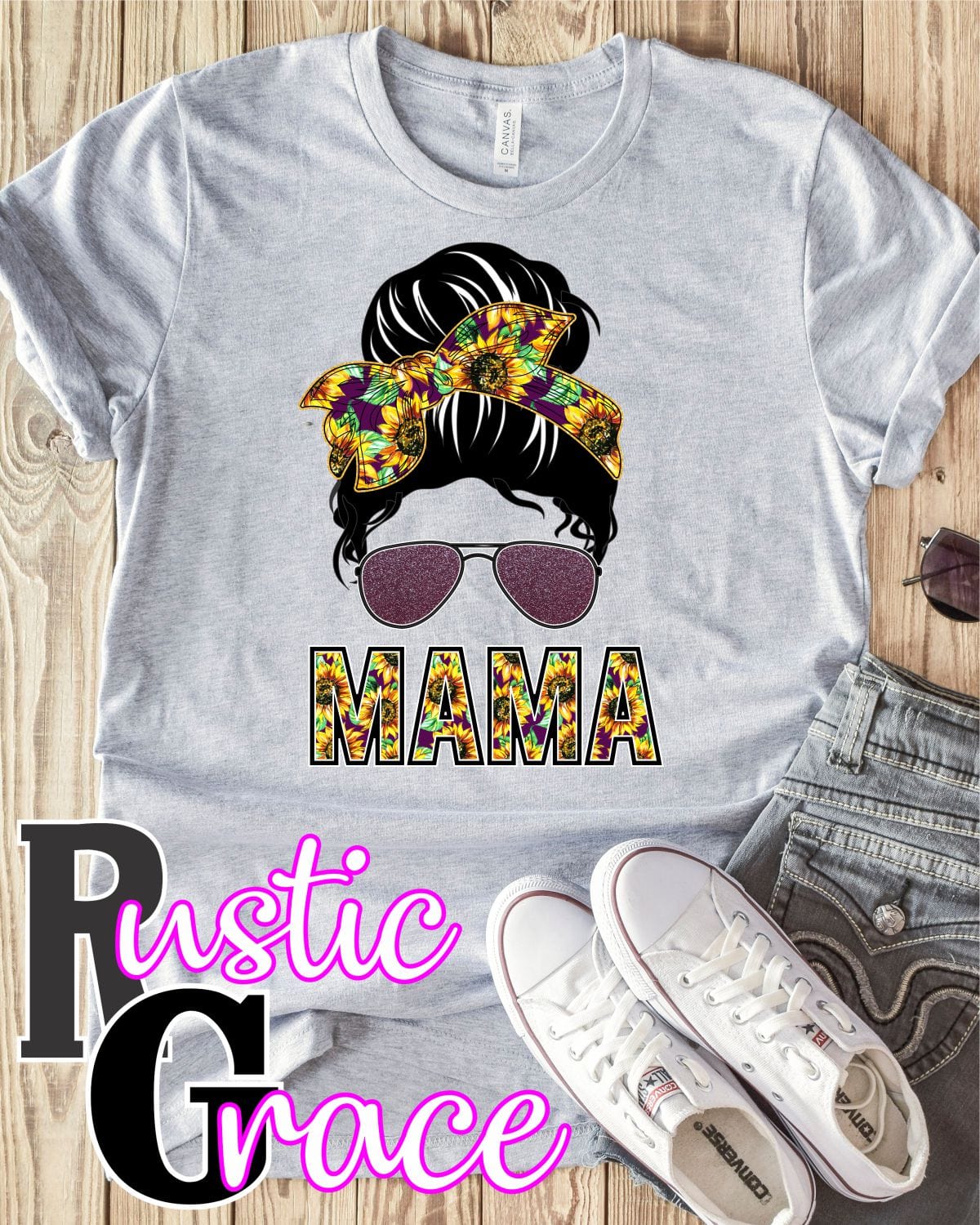 Rustic Grace Transfers Sunflower Mama Messy Bun Transfer heat transfers vinyl transfers iron on transfers screenprint transfer sublimation transfer dtf transfers digital laser transfers white toner transfers heat press transfers