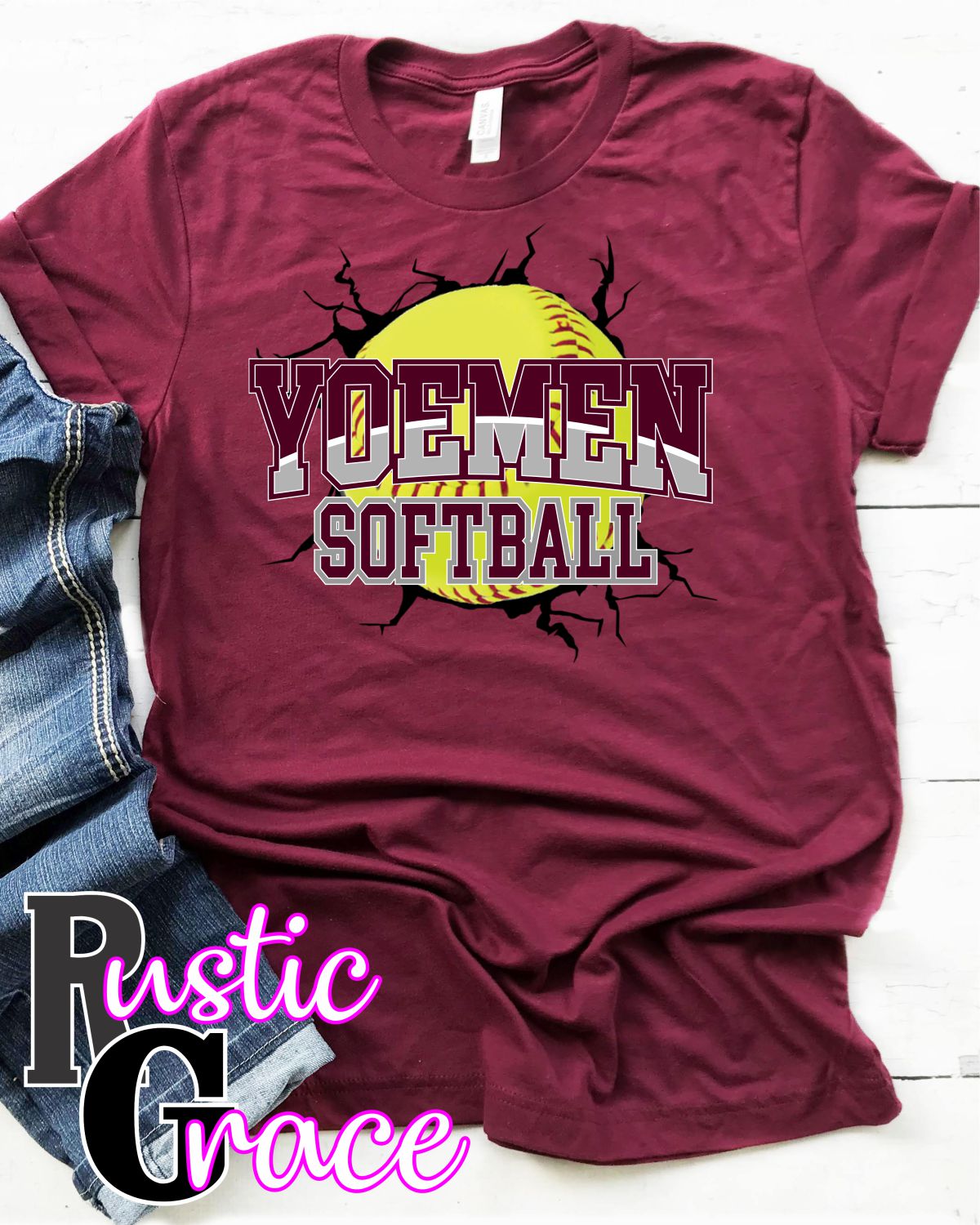 Rustic Grace Transfers Yoemen Softball Break Through Transfer heat transfers vinyl transfers iron on transfers screenprint transfer sublimation transfer dtf transfers digital laser transfers white toner transfers heat press transfers